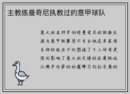 主教练曼奇尼执教过的意甲球队